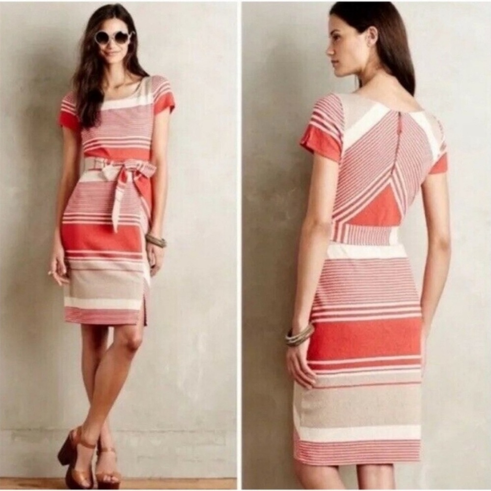 Anthropologie Red and Cream Striped  Dress